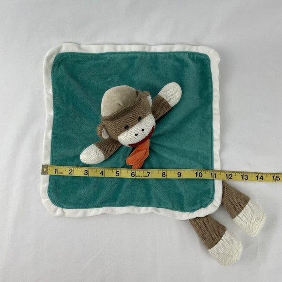 Baby Starters Sock Monkey Lovey Green Baby Security Blanket Knit Plush Rattle - Picture 5 of 6